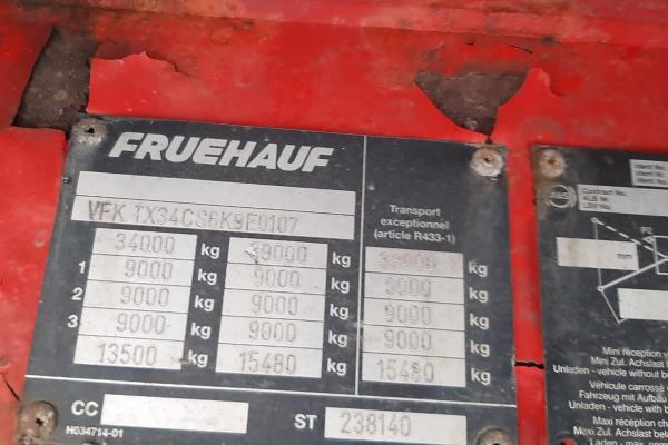 Vente occasion Remorque - FRUEHAUF TX34CSK9EAA  Semi-remorque bachee (Belgique - Europe) - Houffalize Trading s.a.
